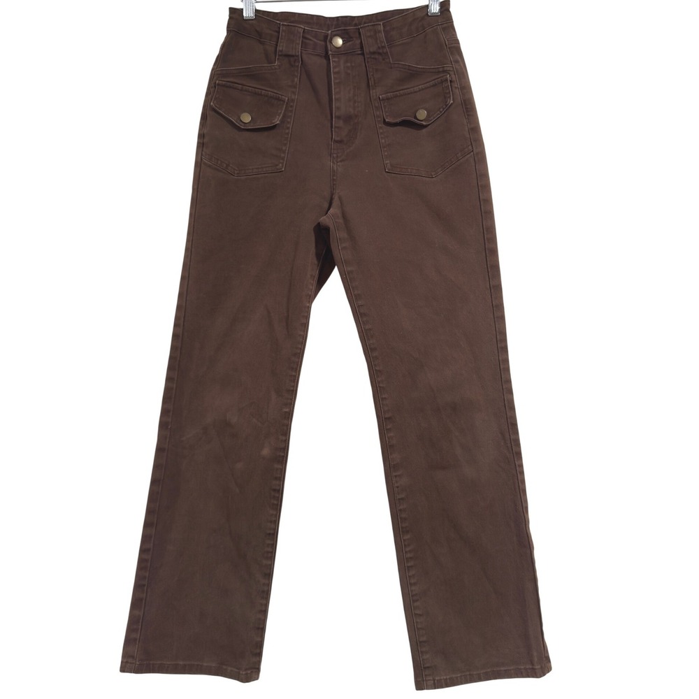 Cider Womens Brown High Waisted Utility‎ Straight Leg